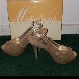 Sling back gold glitter heels